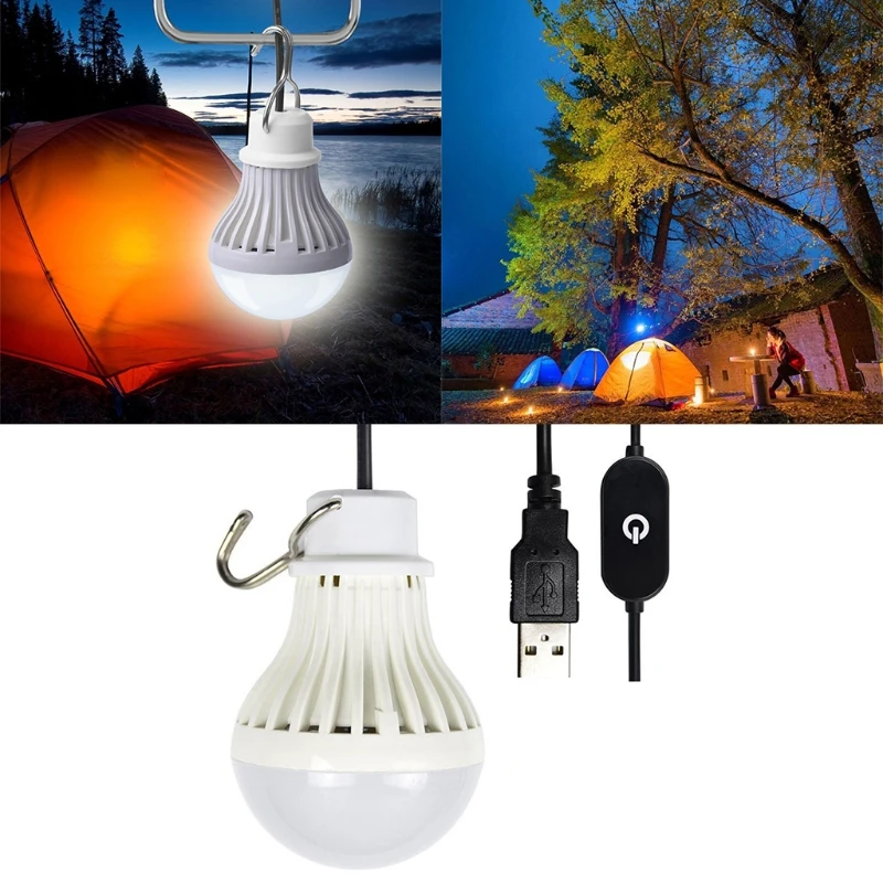 

67JA USB Portable LED Bulb 5W 5V Touch Dimming Bulb Light Emergency Light with 2.5m Cable for Camping Garage Warehouse Car