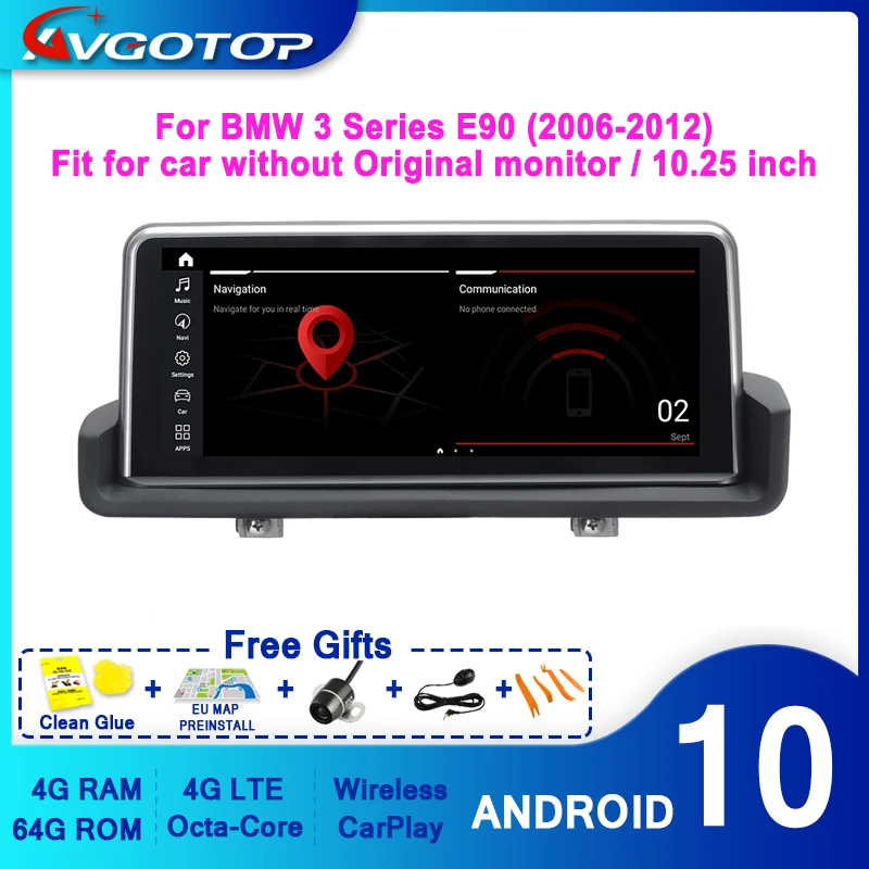 Автомагнитола AVGOTOP Android 10 для BMW 3 серии E90 E91 E92 E93 2006 2012 RHD Wifi мультимедийная