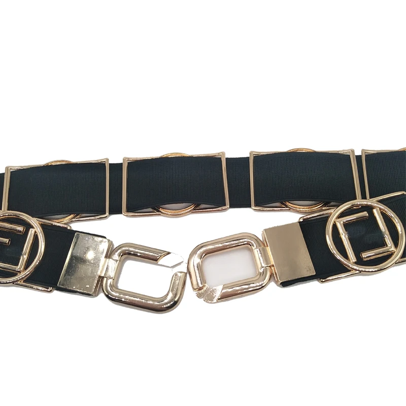 

New Elastic Stretch Gold Plated Letter Belts for Women Fashion Correas Para Mujer