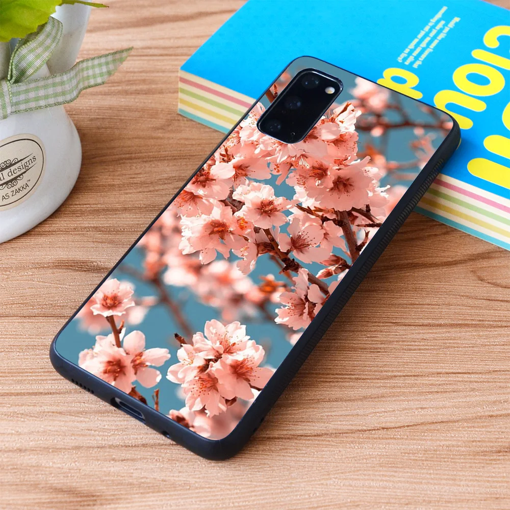 

For Samsung Galaxy Pink Flowers Blooming Peach Tree at Spring Soft TPU border Samsung Galaxy Case