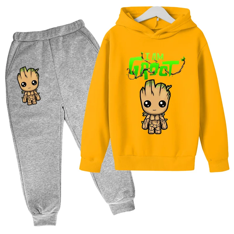 

Children's cartoon hoodie suit spring cotton long-sleeved hooded trousers 2-piece printed sports suit 2-16Y