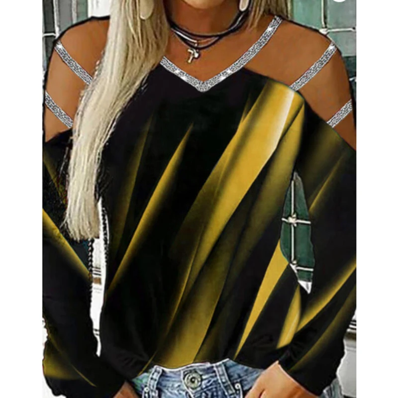 Футболка женская с длинным рукавом и V-образным вырезом | Женская одежда