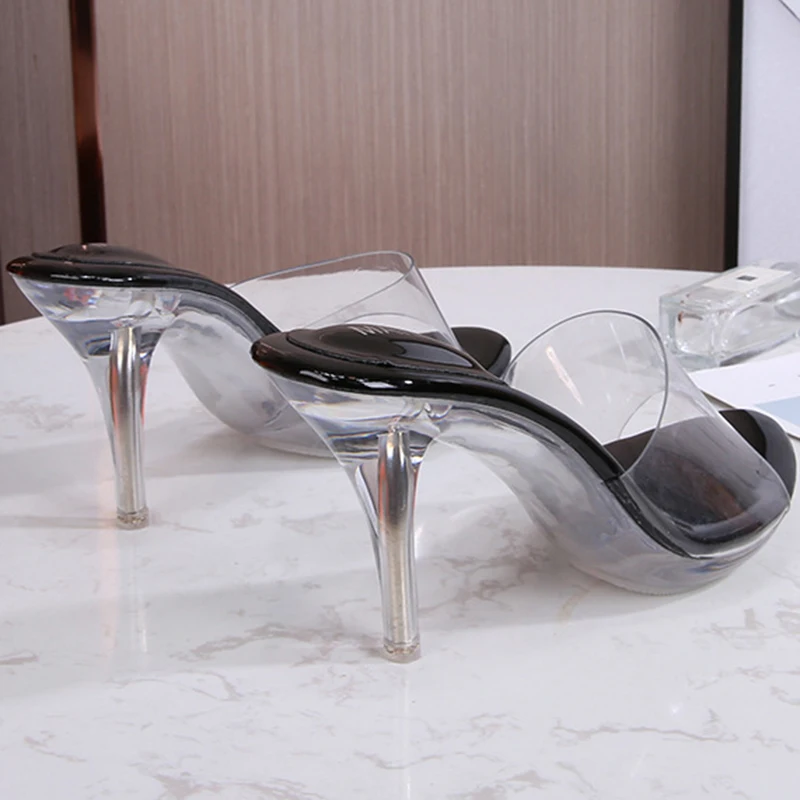 Сандалии на высоком каблуке со стразами женские прозрачные шлепанцы Корейская