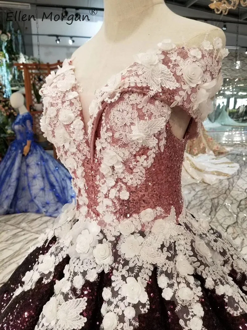 Colorful African Black Girls Prom Dresses 3D Flowers Off Shoulder Event Party Dress Ball Gown Quinceanera Pageant Miss Girl