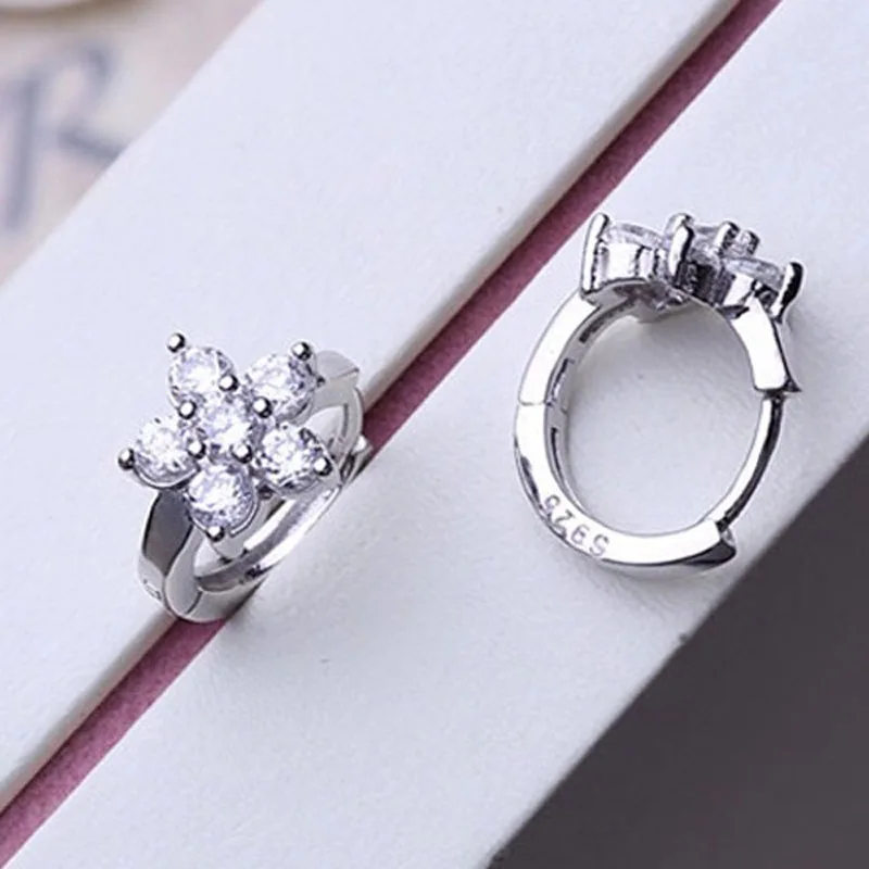 

Fashion Flower Clip Earrings Silvery CZ Statement Wedding Jewelry for Women Hot Sale Dainty Hoop Earrings Free Shipping
