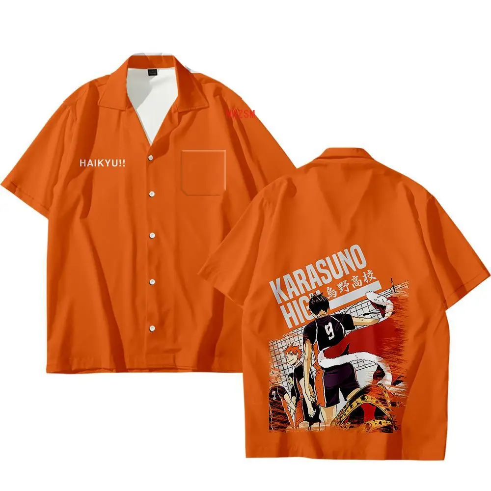 Аниме Haikyuu Cosplay Костюм Повседневная рубашка с короткими рукавами и пуговицами для