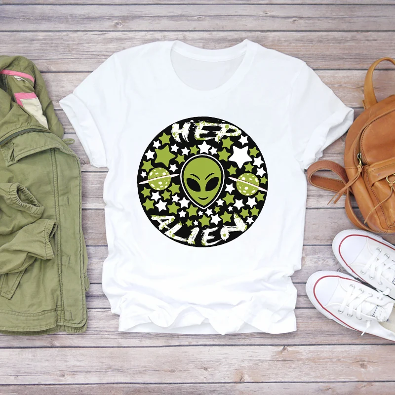 

Women Cartoon UFO Alien Mountain Style Fashion Clothing Summer Shirt T-shirts Top T Graphic Female Ladies Womens Tee T-Shirt