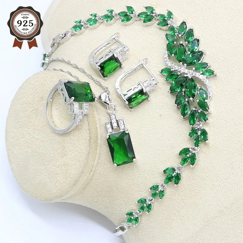 Зеленый полудрагоценный серебряный цвет свадебный набор украшений для женщин