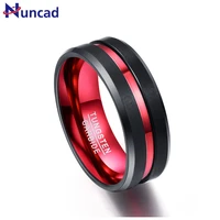 nuncad new hot sell mens 8mm black and red tungsten carbide ring matte finish beveled edges size 7 to 16 aaa quality jewelry