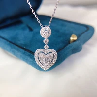 silver color copper zircon hearts pendant necklace trendy hollow rhinestone metal necklaces jewelry for women party wedding gift