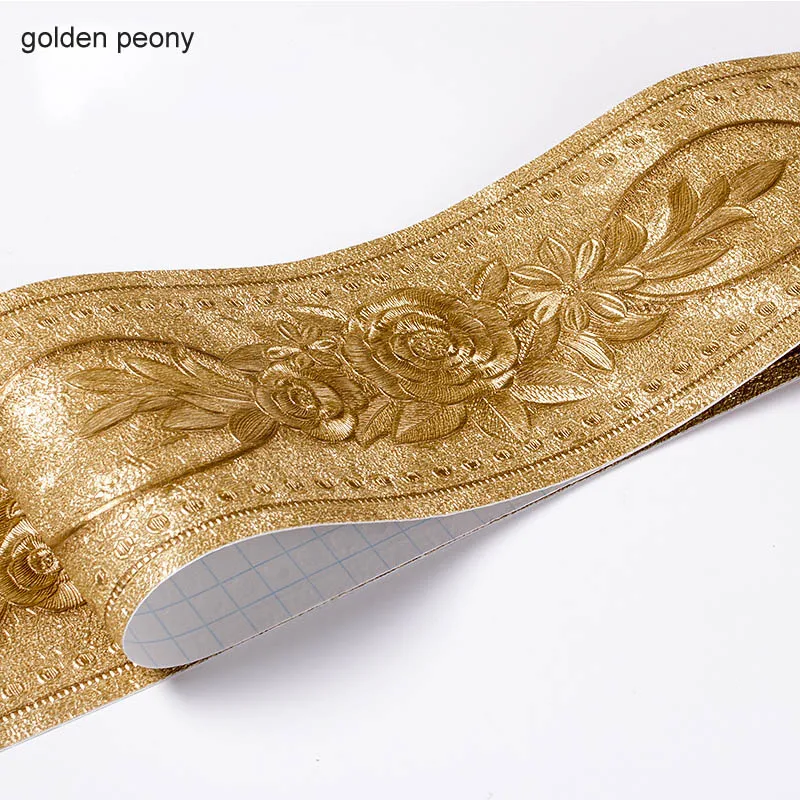 golden peony Водонепроницаемый деревенский плитка 5 м длина гостиная плинтус для ванной комнаты самоклеющиеся винтажные обои границы 3D рельефные наклейки на стену - Цвет: golden peony