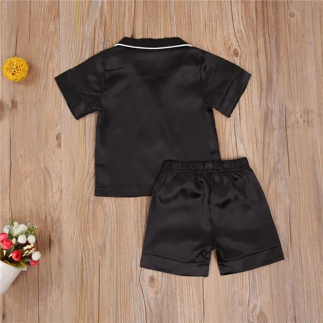Baby Boy Black Satin Silk Pajama Sets Sleepwear Long Sleeve Top Pants 1-7Y Toddler Kids Children Summer Fall Casual Nightshirt 4