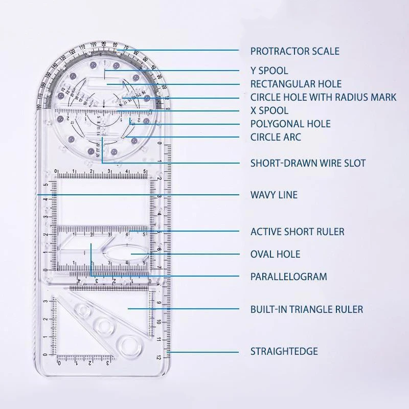 

Multifunctional Geometric Ruler Geometric Drawing Template Measuring Tool For School Office Supplies New EM88