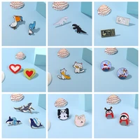 2 3pcsset enamel pin pandas pig dinosaur whale penguin ticket love heart suit brooches badge gift friend accessories wholesale