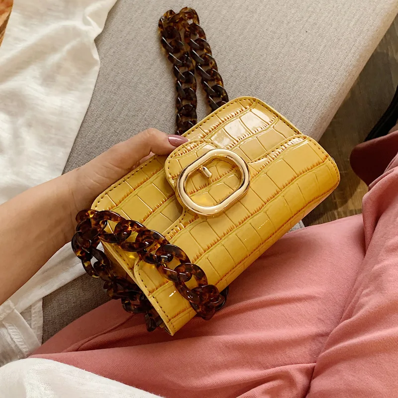 New Crocodile Chain Crossbody Bags for Women Acrylic Chain Women's Bags PU Leather Handbags Clutch Purse Bolso femenino