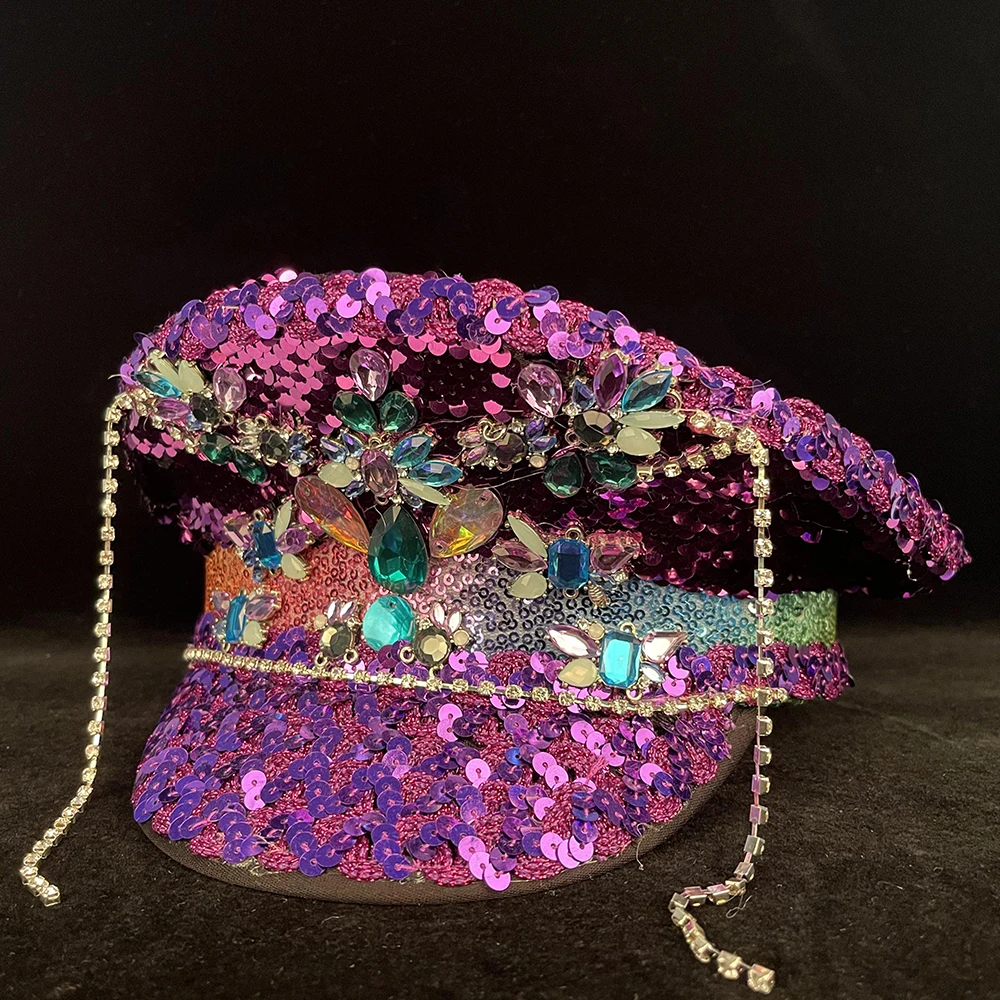 Женская армейская шапка с блестками Шляпа капитана сергента роскошная на неделю