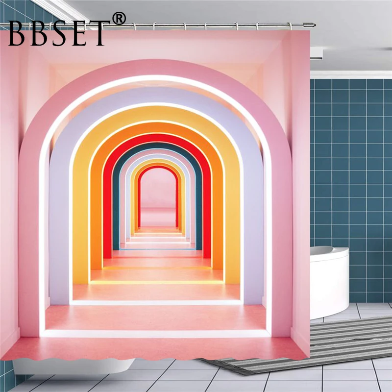 

High Quality Shower Curtain Colorful Arches with No End Pattern Waterproof Multi-size Douchegordijn Bathroom Decor with 12 Hooks