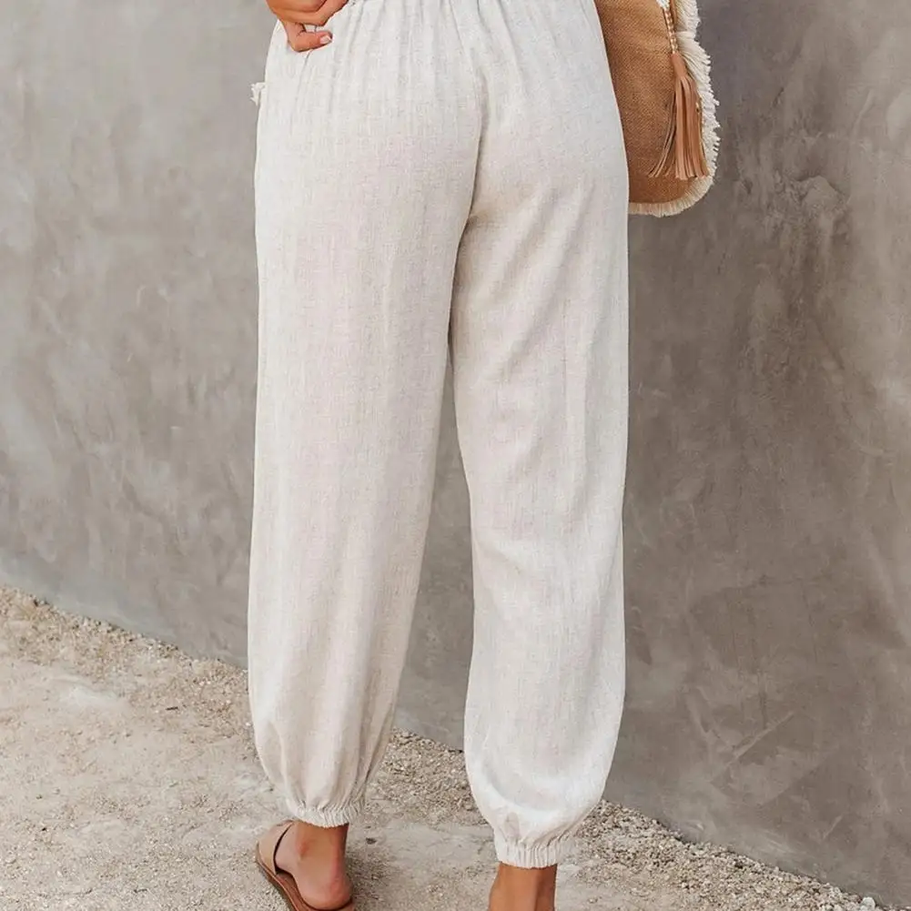 

HOT SALES!!! Ninth Pants High Waist Ankle Tied Casual Women Elastic Waistband Pockets Ankle Length Trousers for Spring/Summer