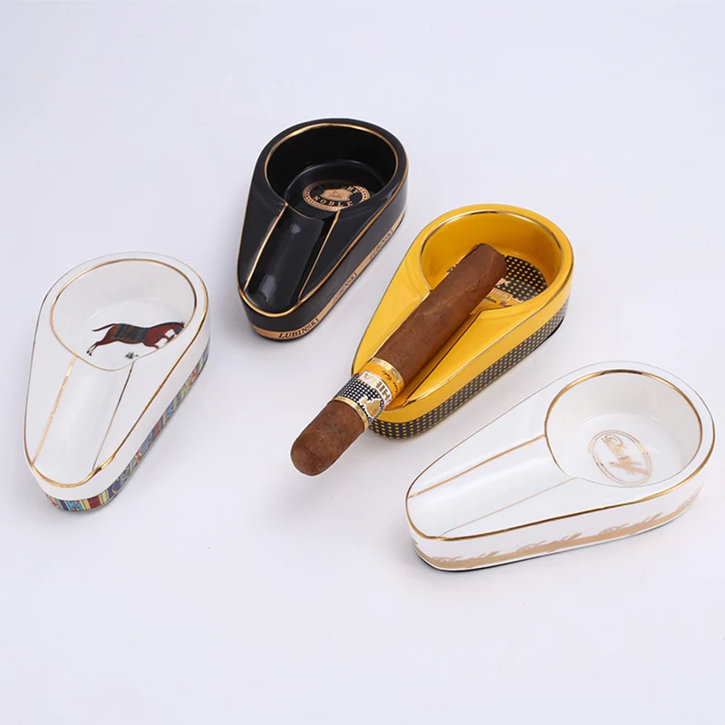 Керамическая пепельница для сигарет COHIBA круглая 4 цвета желтая подарочная