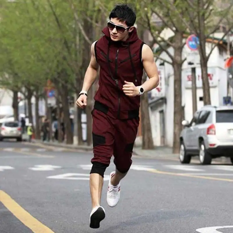 Мужской Хлопковый спортивный костюм Zogaa повседневный короткий из 2 предметов