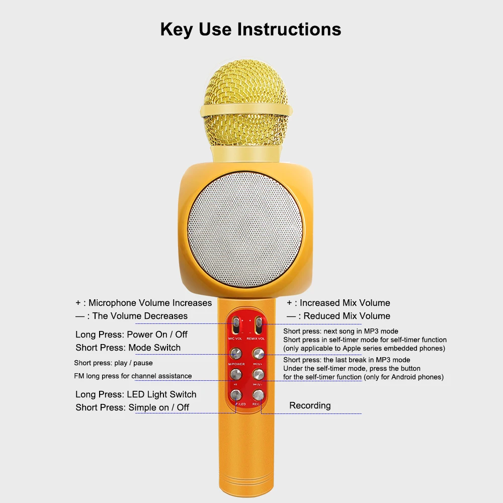 Беспроводной Bluetooth микрофон WS1816 KTV для караоке динамик USB светодиодный светильник