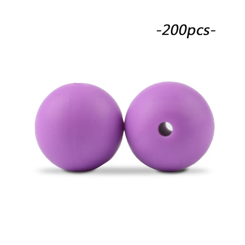 medium purple LOFCA 200 шт./лот, силиконовые бусины, 15 мм, Круглый прорезыватель, ожерелье, детский прорезыватель, игрушка, BPA бесплатно, сделай сам, жевательные подвески, аксессуары для новорожденных, кормящих - Цвет: medium purple