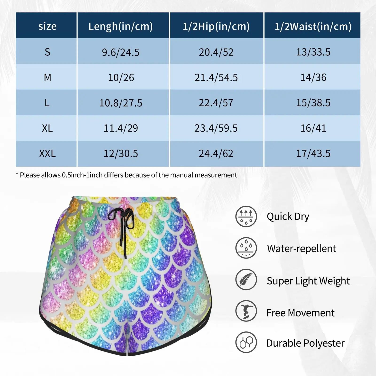 

Shimmery Rainbow Glitter Mermaid Scales Swim Shorts Women Beach Shorts Mermaid Glitter Rainbow Mermaid Rainbows Colorful