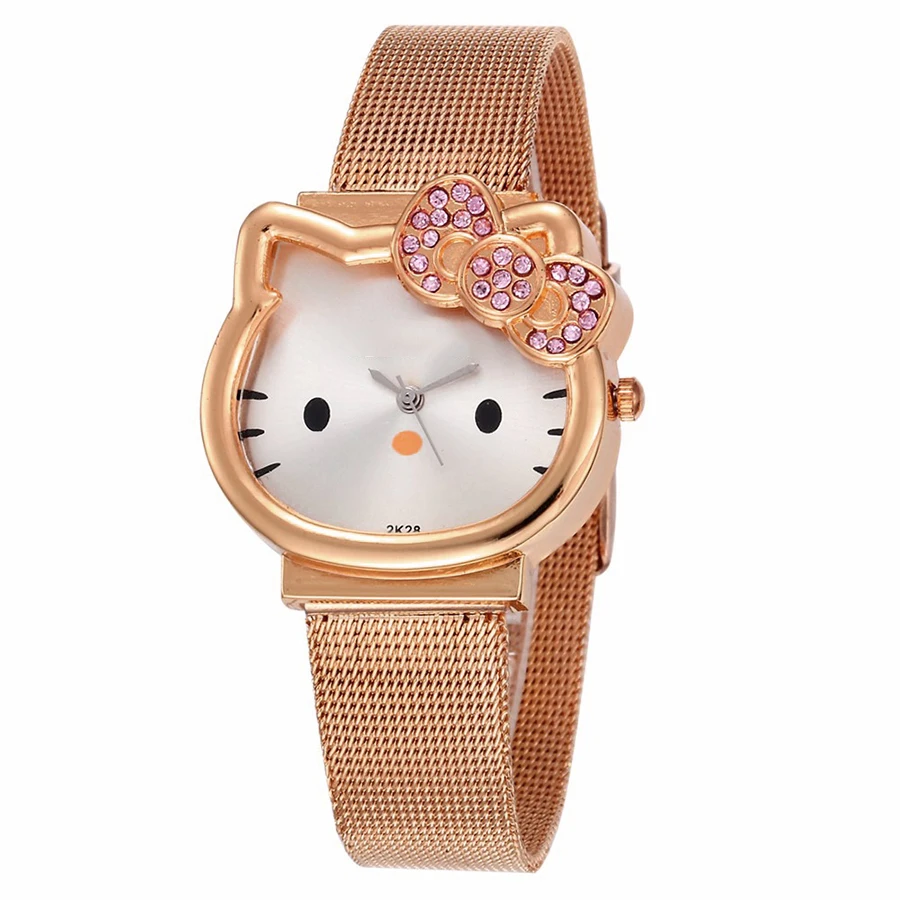 Reloj kitty/Детские часы для девочек Детские с рисунком Водонепроницаемые аналоговые