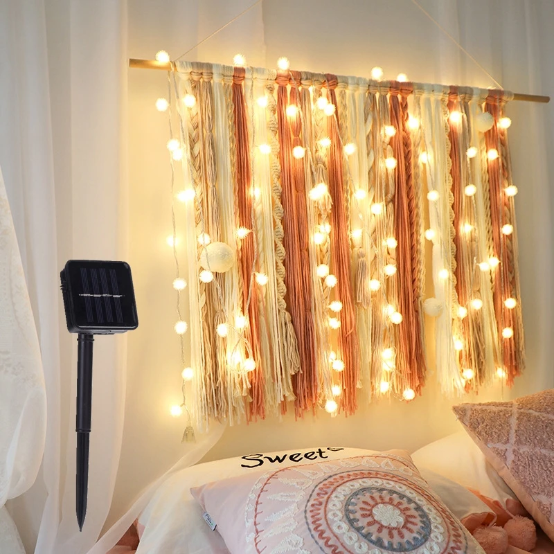 

Рождественская Декоративная гирлянда на солнечной батарее, светодиодная сказосветильник гирлянда с одуванчиком, праздничная лампа с пушистыми шариками, Декоративная гирлянда для свадьбы, вечеринки, дома и сада