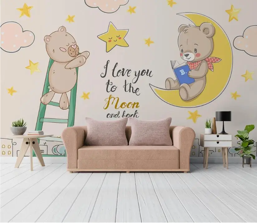 

Настенные обои на заказ для стен, 3D фон, фэнтезийное небо, медведь, спальня, настенная живопись, гостиная, спальня, домашний декор, наклейки