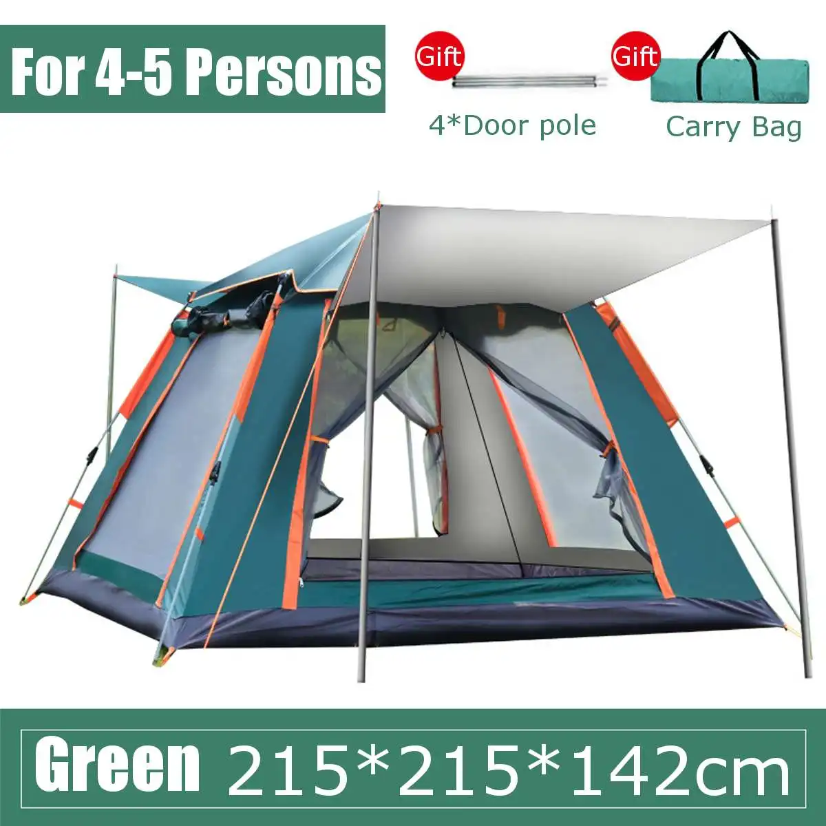 

Туристическая палатка, Всесезонная Автоматическая, на 4-5 человек, двухслойная, водонепроницаемая, для всей семьи
