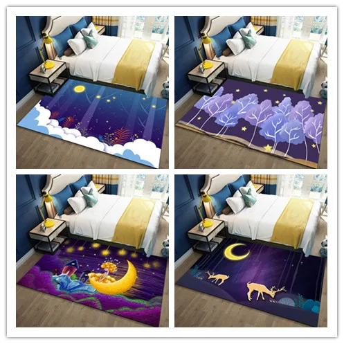 

Мультяшный большой ковер с рисунком звездного неба, детские коврики для спальни, мягкий нескользящий коврик, коврик для украшения гостиной,...