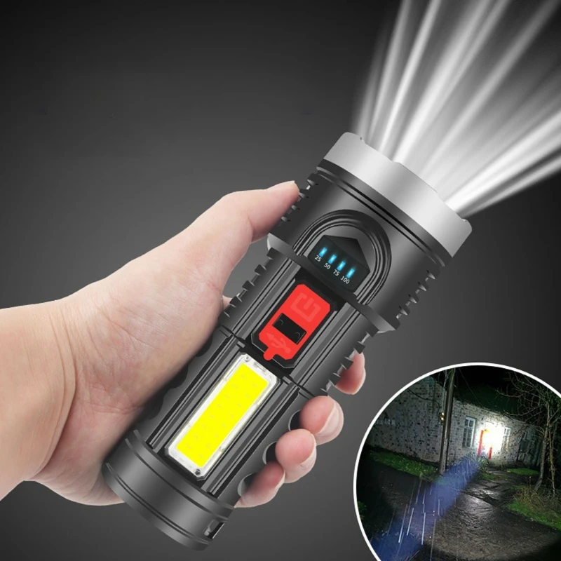 

Мощный светодиодный фонарик с USB-зарядкой и боковой подсветкой с COB матрицей, 4 режима, водонепроницаемый боевой фонарь со встроенным аккуму...
