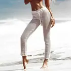 Женские пляжные сетчатые брюки, вязаные крючком ажурные сетчатые широкие брюки