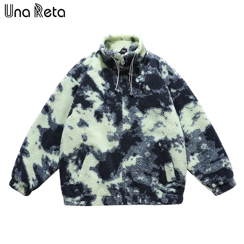 Una Reta Tie Dye Winter Male Coat New Casual Lamb Wool Parka Jackets For Men Clothing Streetwear Grain Fleece Men's Jacket Coats