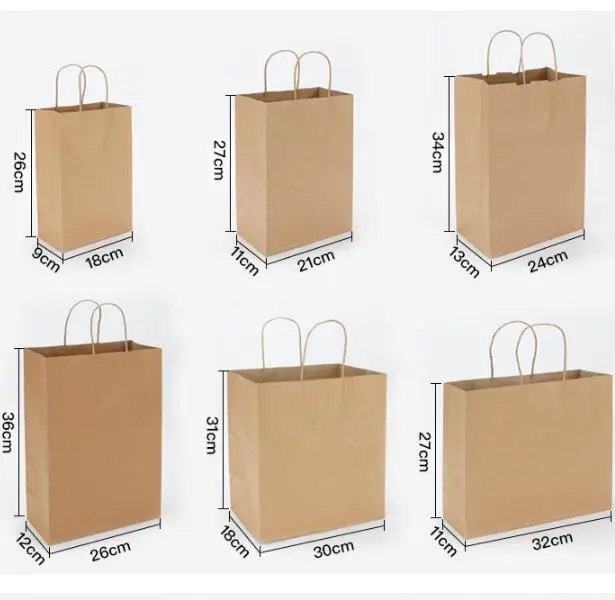 

10pcs/lot White Kraft paper bag with handles Wedding Party Bag Fashionable Clothes Gifts Packaging Bag