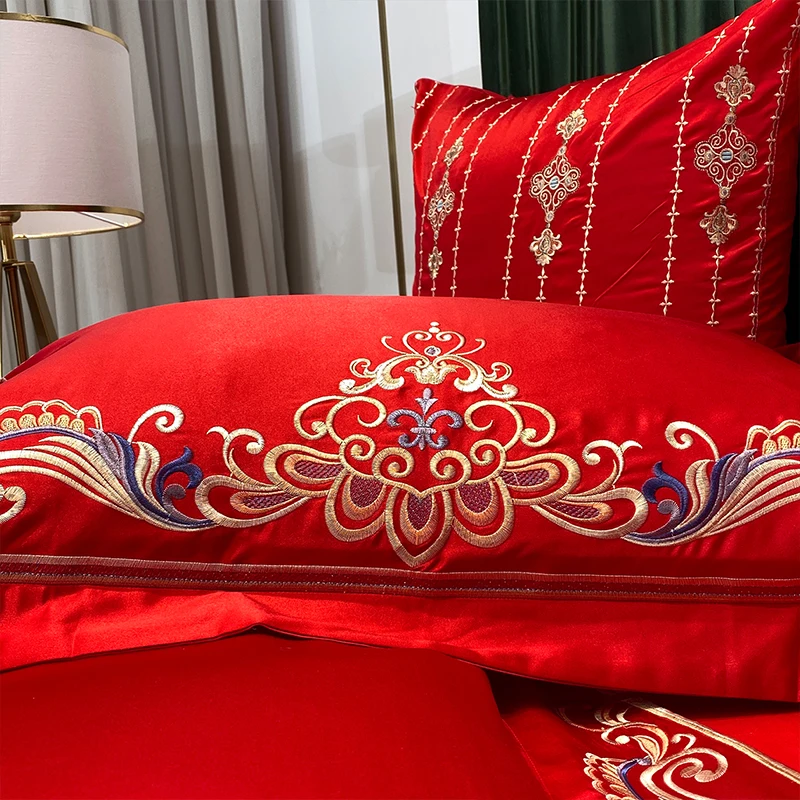 

Champagne Luxury 100S Satin Silk Cotton oriental Peacocks Embroidery Bedding Set Duvet Cover Bed Linen Fitted Sheet Pillowcases