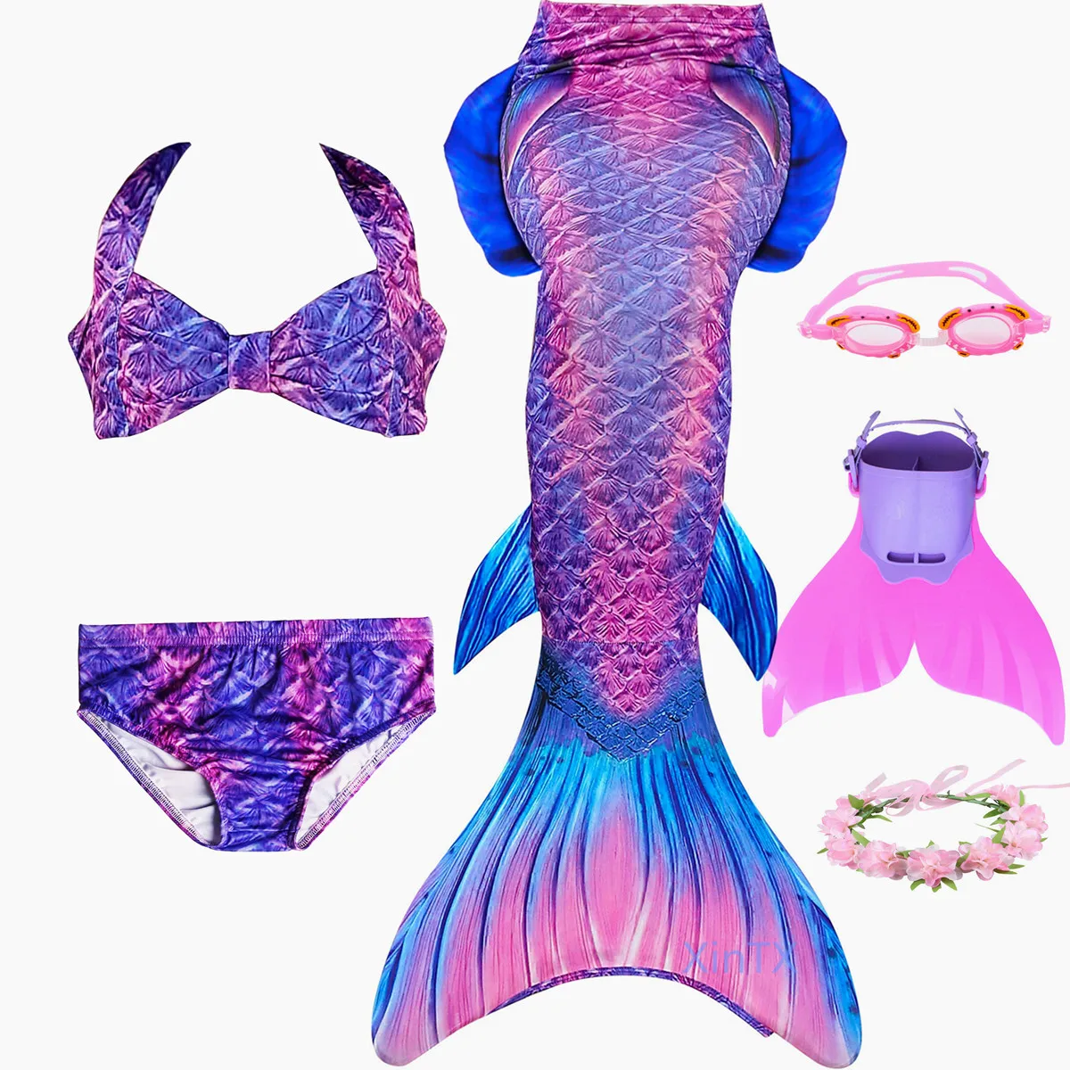 6pcs as picture show 6 шт./компл. новые джинсовые штаны для девочек с хвостом русалки с ребром Плавание костюм комплект бикини, купальный костюм ванный комплект, платье для девочек с рисунком в виде Флиппер Моноласты для Плавание - Цвет: 6pcs as picture show