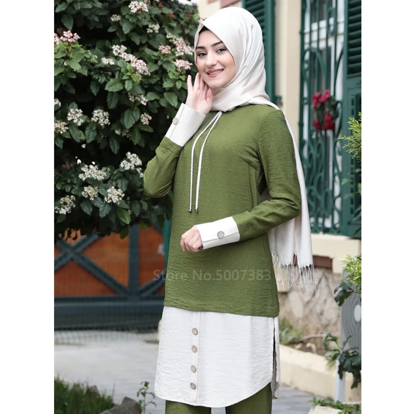 Two Piece Sets Women Turkey Muslim Abaya Patchwork Dresses Long Sleeve Ramadan Moroccan Kaftan Islamic Clothing Dress | Тематическая