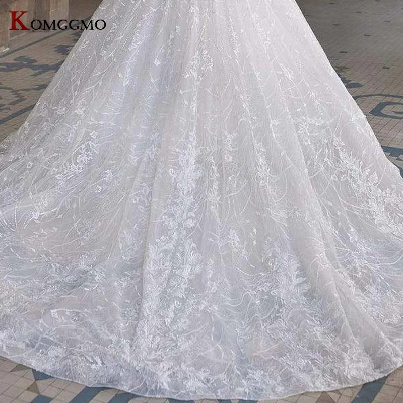 

Custom Made 2021 New Arrival V-Neck Full Sleeve Court Train Bridal Ball Gown Elegant Backless Embroidery Appliques Wedding Dress
