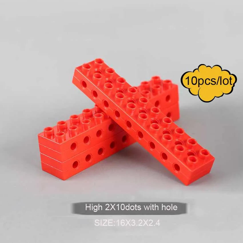 

10pcs/lot Big Brick 2x10 with 9 Holes MOC Toys Building Block Special Brick Parts Color Random Creative DIY Blocks