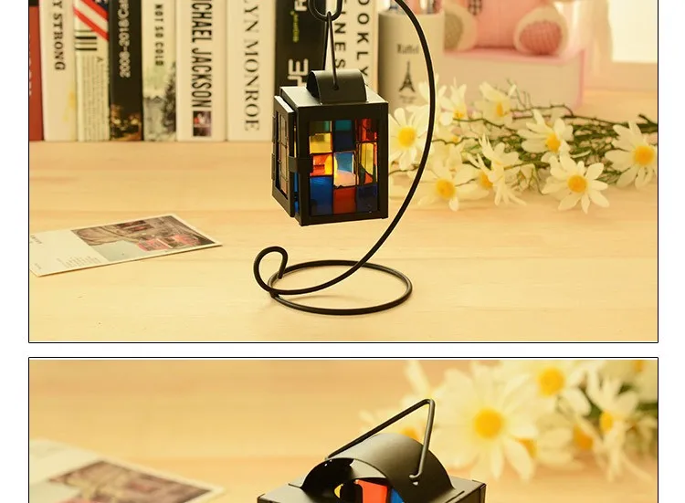 Винтажный черный металлический цветной стеклянный подсвечник марокканский Европейский подсвечник подвесной фонарь для свечей крафтовые Свадебные украшения