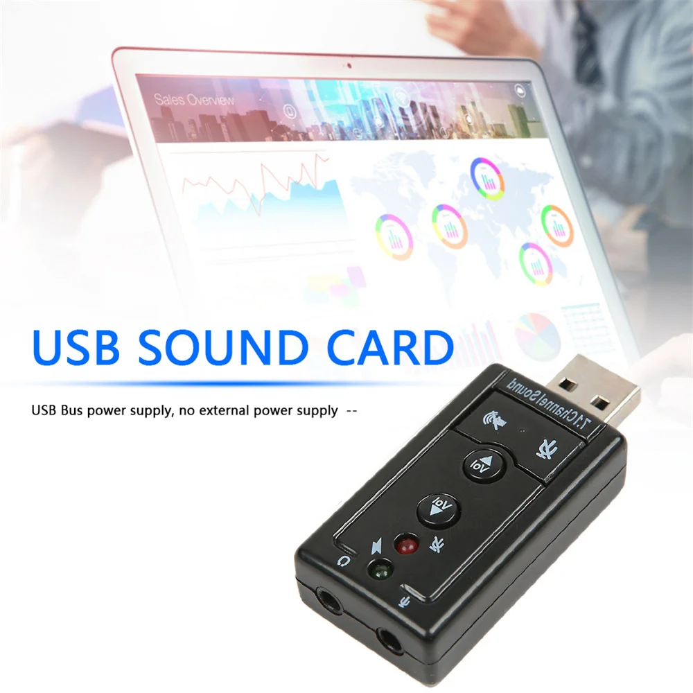 

Virtual sound card 7.1 channel, USB 2.0 external audio speaker and microphone adapter, 3.5mm stereo interface, headset sound