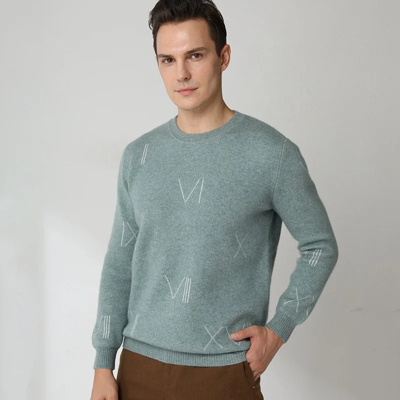 

Новинка 2021, модные вязаные свитера из 100% козы и кашемира, мужские пуловеры для зимы, толстые мягкие топы с круглым вырезом