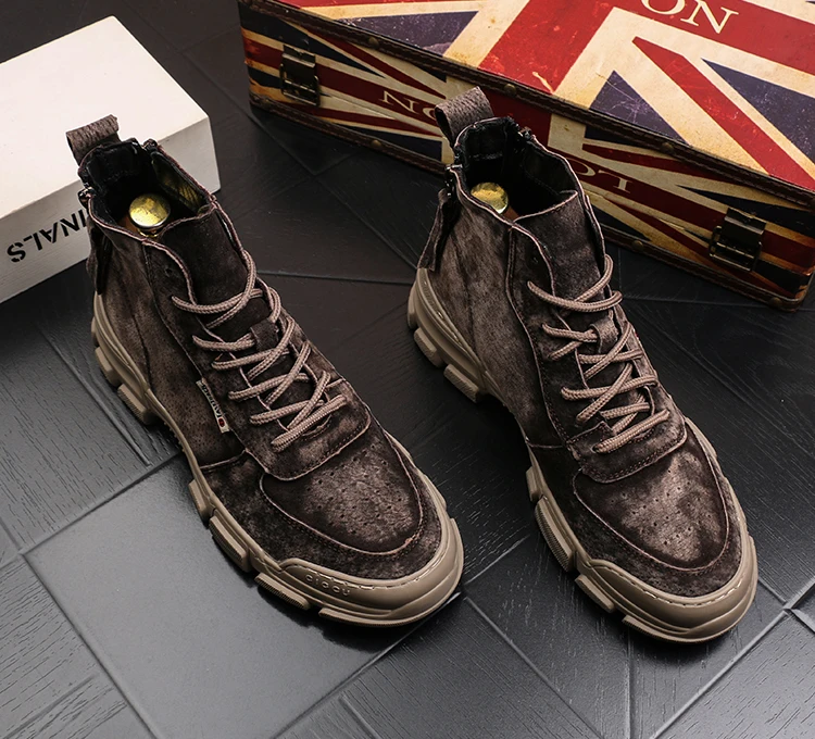 New Arrival Men Retro Fashion Casual Ankle Boots Autumn Winter High Top Zipper Retro Sneakers Male Youth Trending Shoes