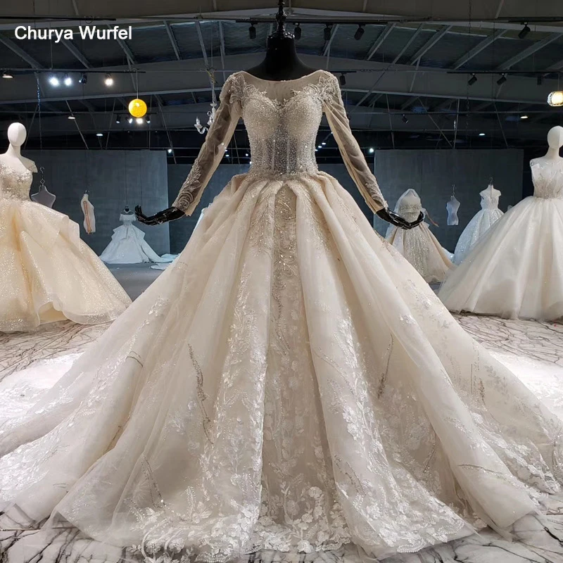 HTL1115 Элегантное свадебное платье с длинным рукавом и круглым вырезом кружевные