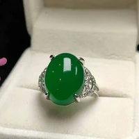 natural green chalcedony hand carved ring fashion boutique jewelry women 925 silver inlaid agate ring opening adjustable