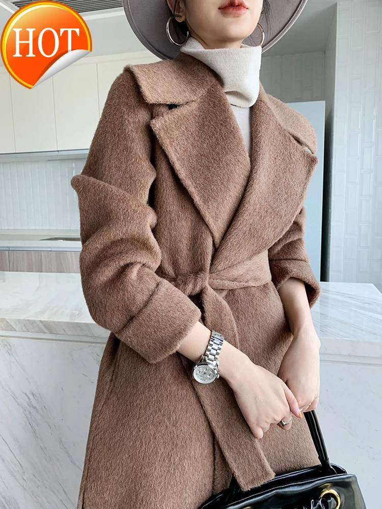 

cashmere double-sided Alpaca cashmere coat for Women 2020 new autumn and winter thickened belt high-end woolen coat