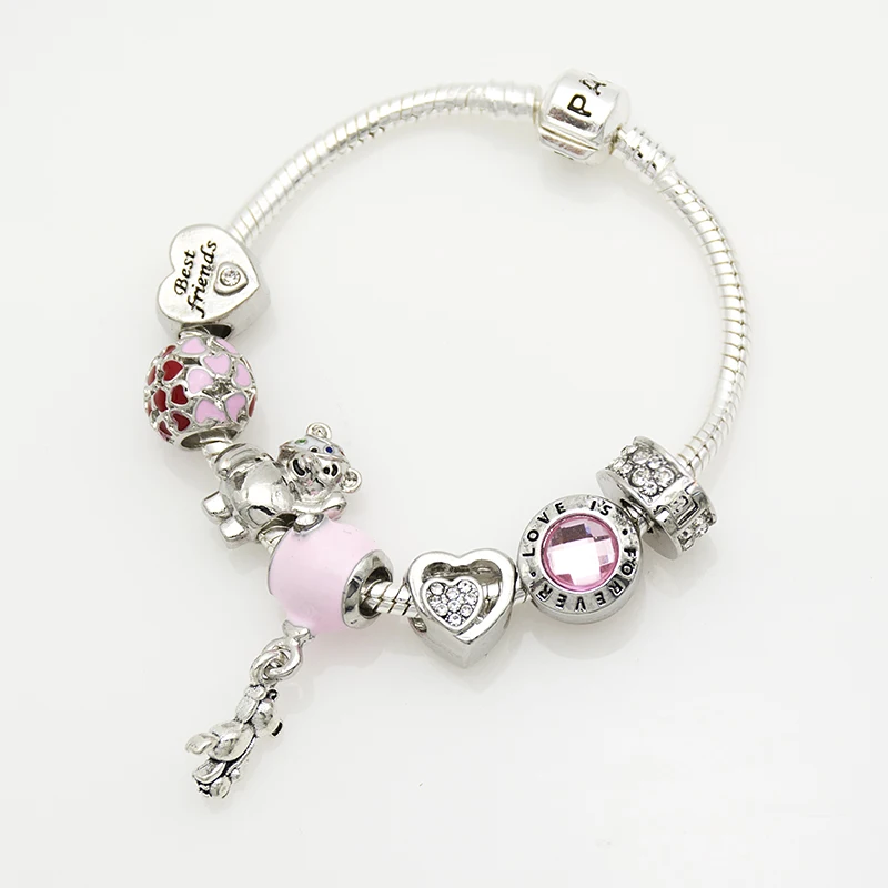

wholesale DIY Transfer charm Bracelet pink bear pandent Bracelet charm Bead bracelet best friend pink love gifts with logo