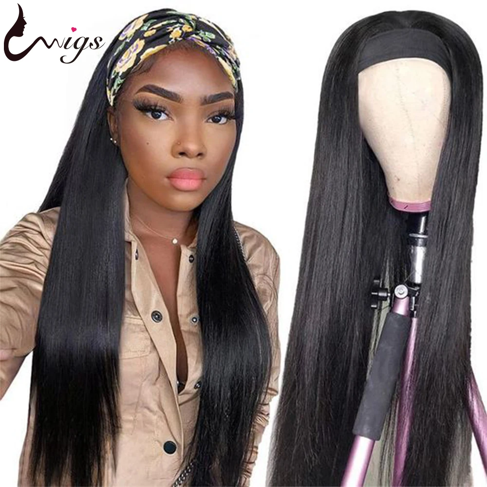 

Headband Wig Human Hair Brazilian Straight Human Hair Wigs With Bangs For Women Full Machine Made Wig UWIGS Remy Hair Wigs